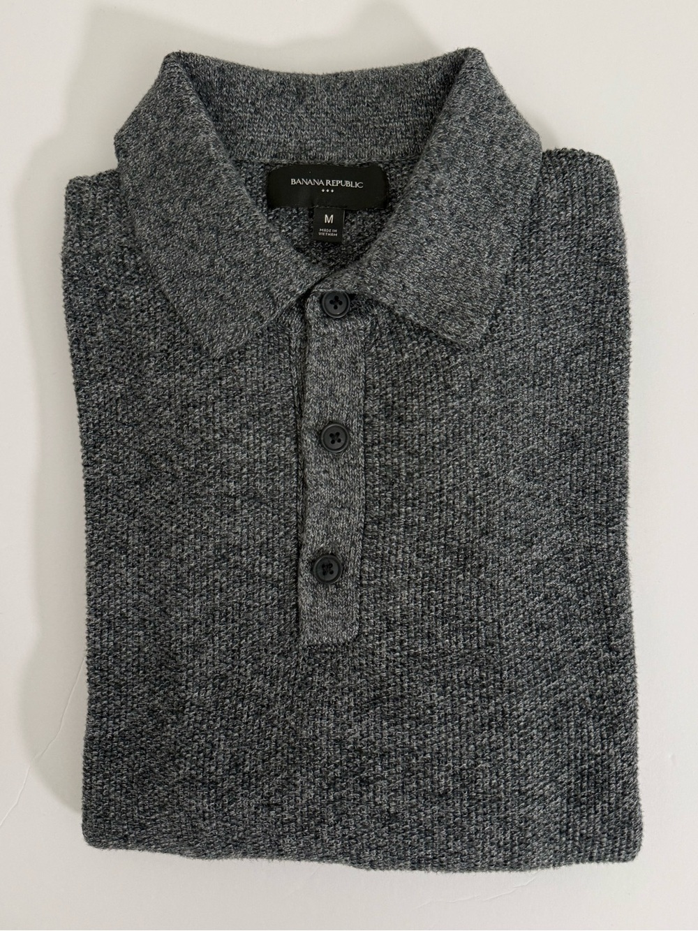 NWOT | Banana Republic Charcoal Men's Seed Stitch Merino Wool Polo | Medium - Picture 13 of 13
